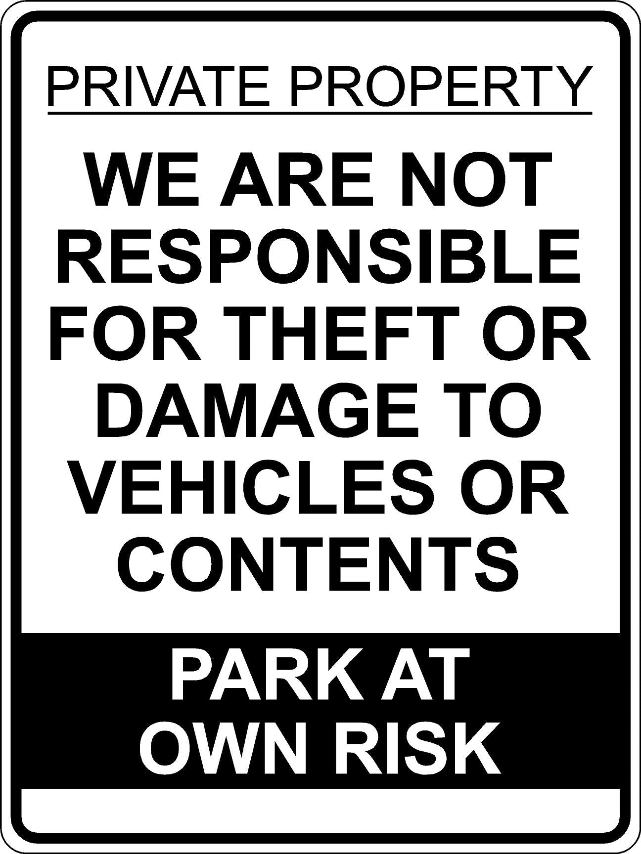 Not Responsible For Damages Sign - Black