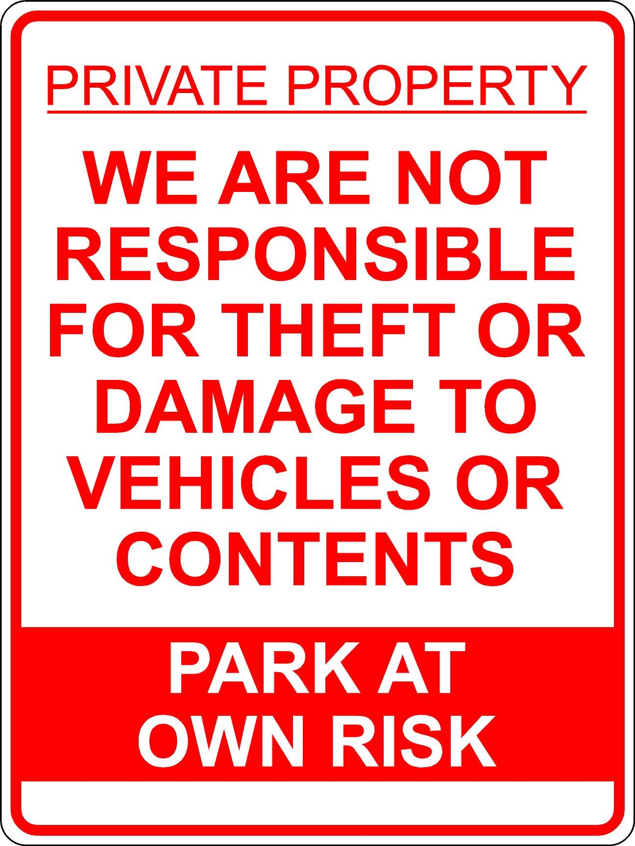 Not Responsible For Damages Sign - Red