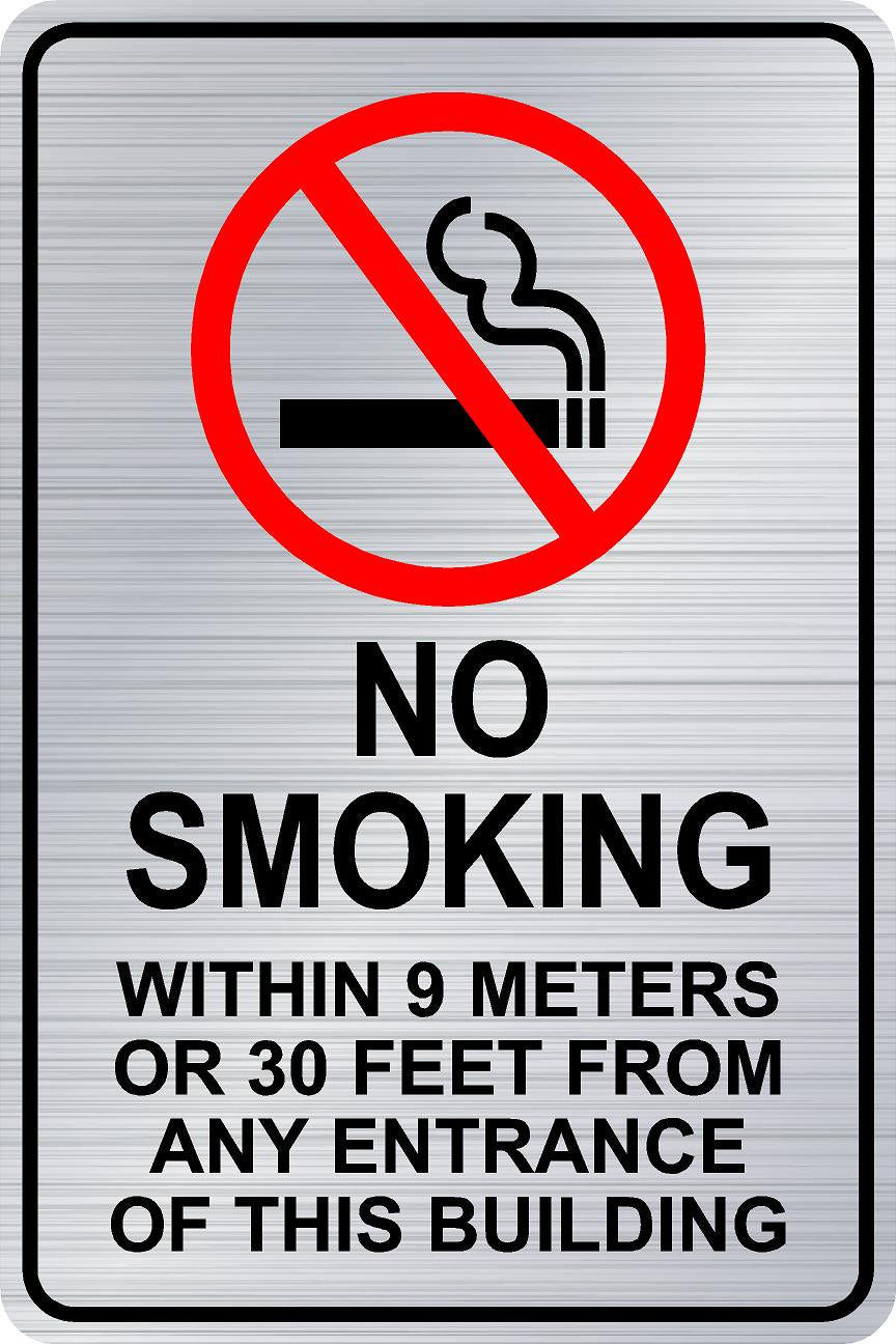 No Smoking Near Entrance Sign - Silver