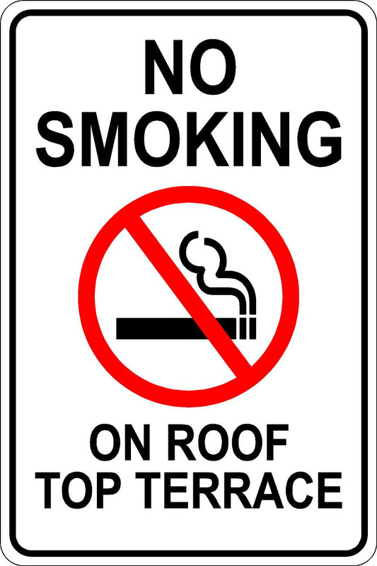 No Smoking on Rooftop Sign - White